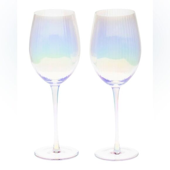 Iridescent Ribbed optic luster Wine Glass Set, NIB - Picture 1 of 1